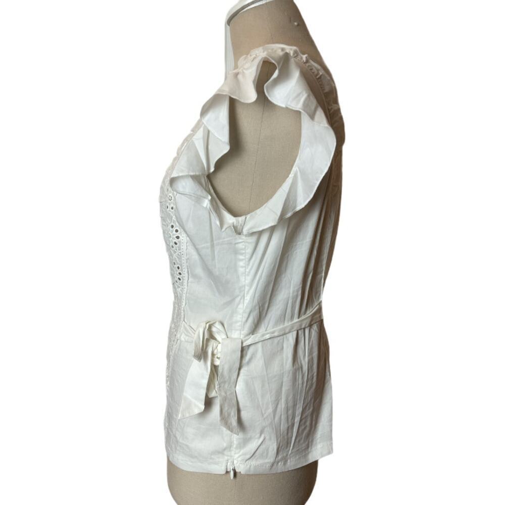Lulumari White Ruffle Eyelet Short Sleeve Top Women's Size M - Picture 2 of 6
